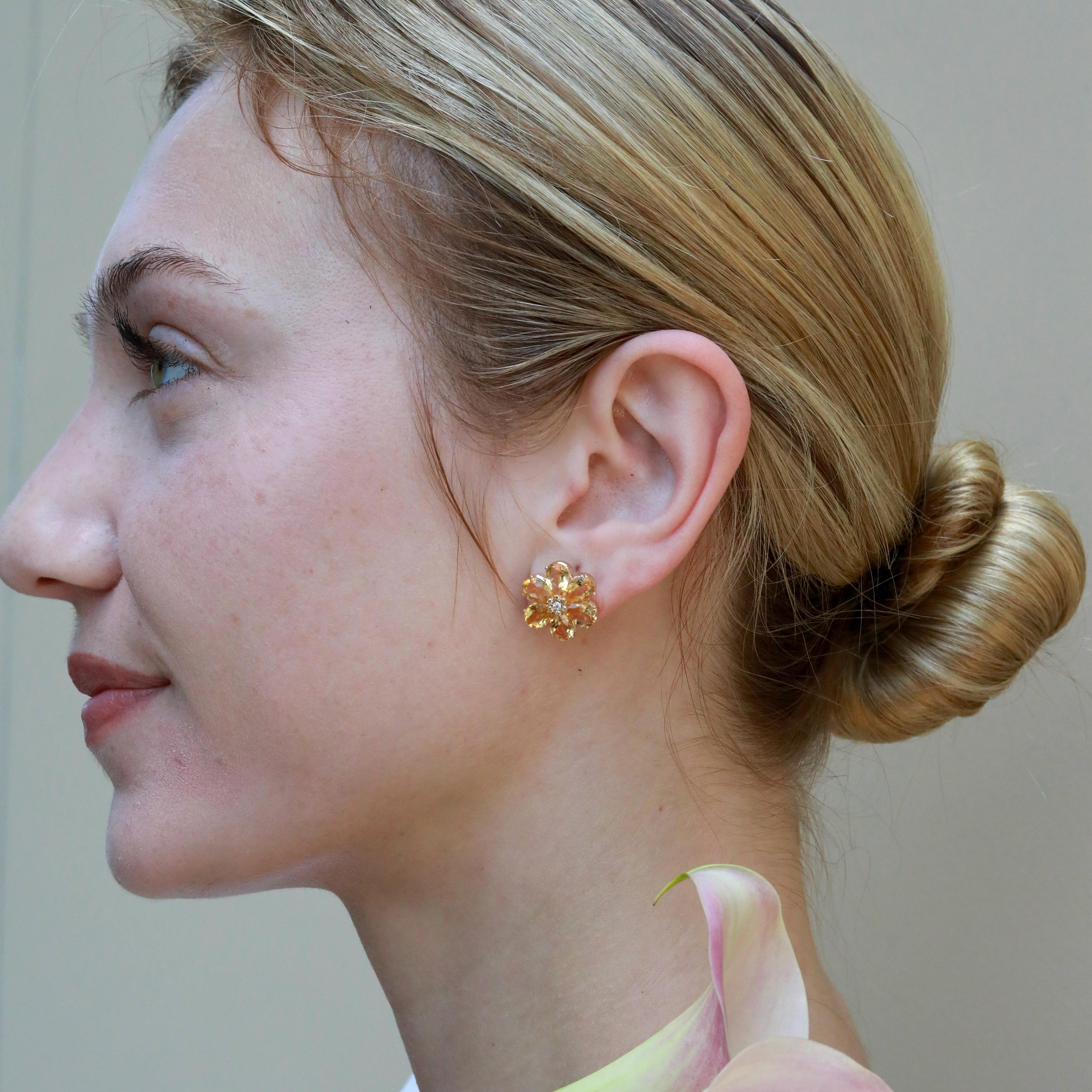 Boucles d'oreilles fleurs sauvages Nina Zhou 7.85ctw Citrine Diamant Pour femmes en vente