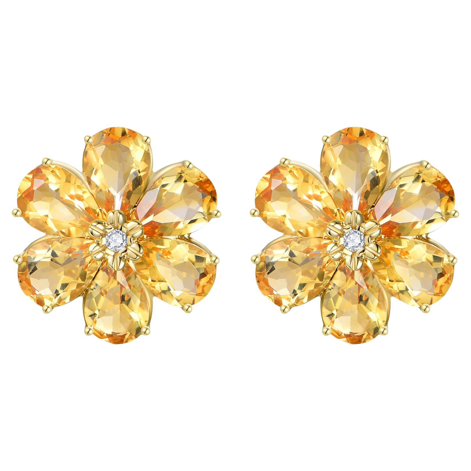 Boucles d'oreilles fleurs sauvages Nina Zhou 7.85ctw Citrine Diamant