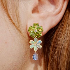 Nina Zhou 8.38ctw Island Blossoms Peridot Opal Diamond Moonstone Drop Earrings