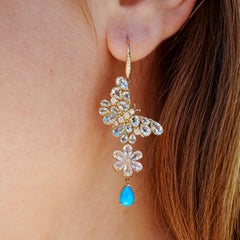 Nina Zhou 8.68ctw Aquamarine, Moonstone, Turquoise & Diamond Drop Earrings