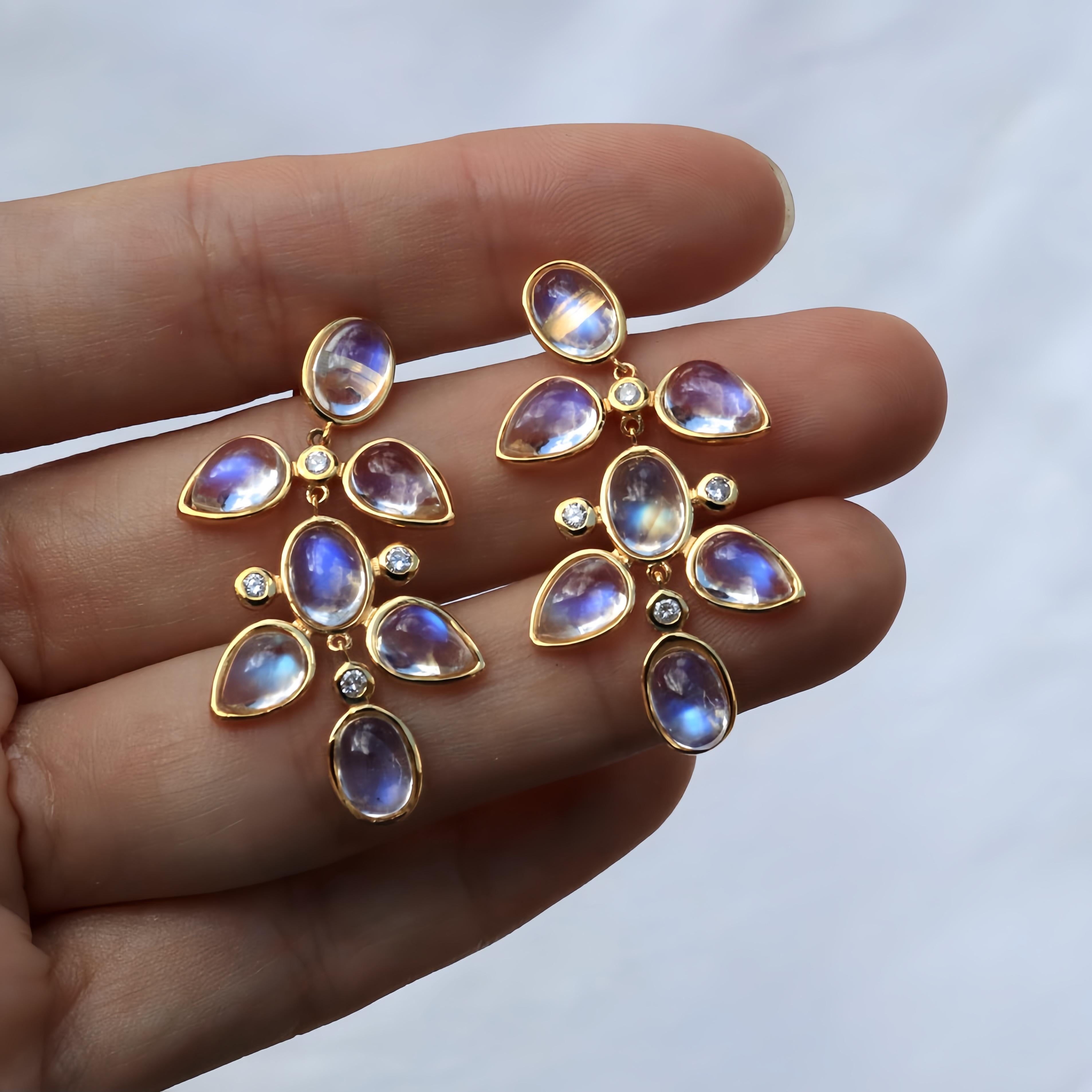 Donna Nina Zhou 9,00ct Pietra di luna arcobaleno Diamante Grande Orecchini a goccia Chandelier in vendita