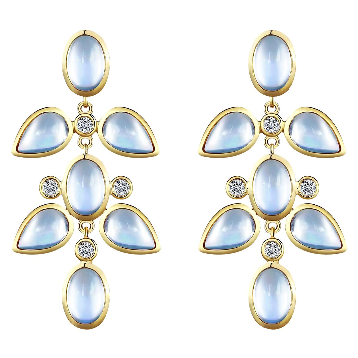 Nina Zhou, pendants d'oreilles grand lustre en pierre de lune arc-en-ciel et diamants en vente