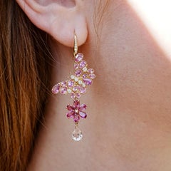 Nina Zhou 9.58ctw Pink Sapphire, Tourmaline, Morganite & Diamond Drop Earrings