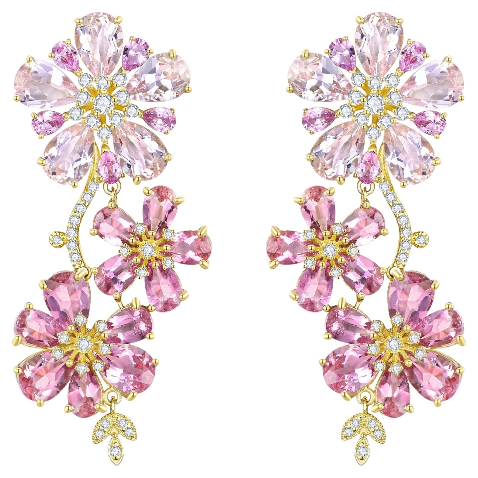 Pendientes de Nina Zhou con morganita rosa, zafiro, turmalina y diamantes, de 9,60 quilates en total