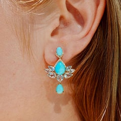 Nina Zhou Pendientes Gota Loto Despertado Turquesa Aguamarina Diamante 9,98 ctw