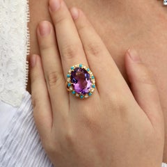 Anillo de cóctel Nina Zhou Amatista Turquesa Diamante Estilo Vintage