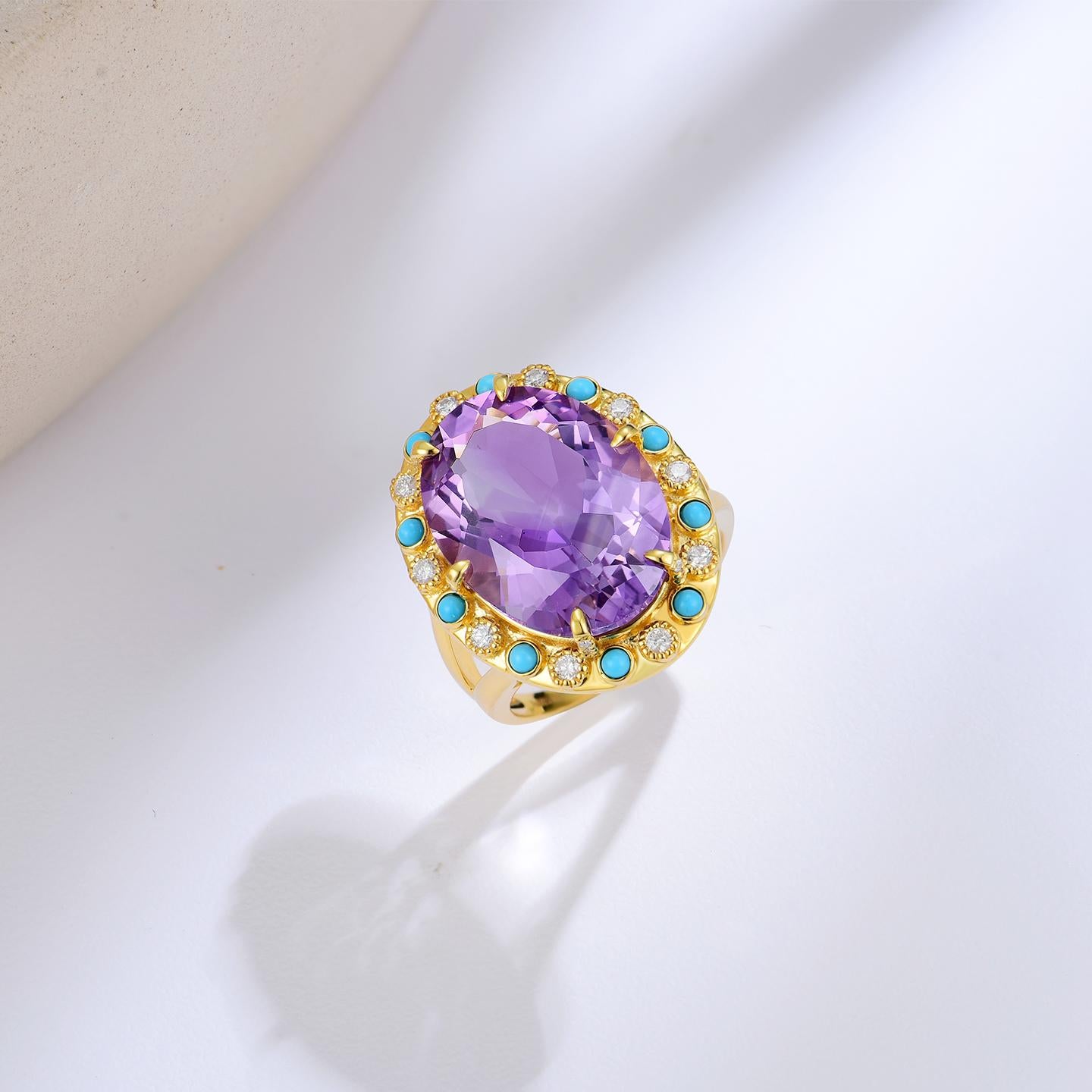 For Sale:  Nina Zhou Amethyst Turquoise Diamond Vintage-Style Cocktail Ring 5
