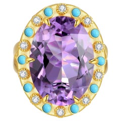 Nina Zhou, bague cocktail de style vintage avec améthyste, turquoise et diamants