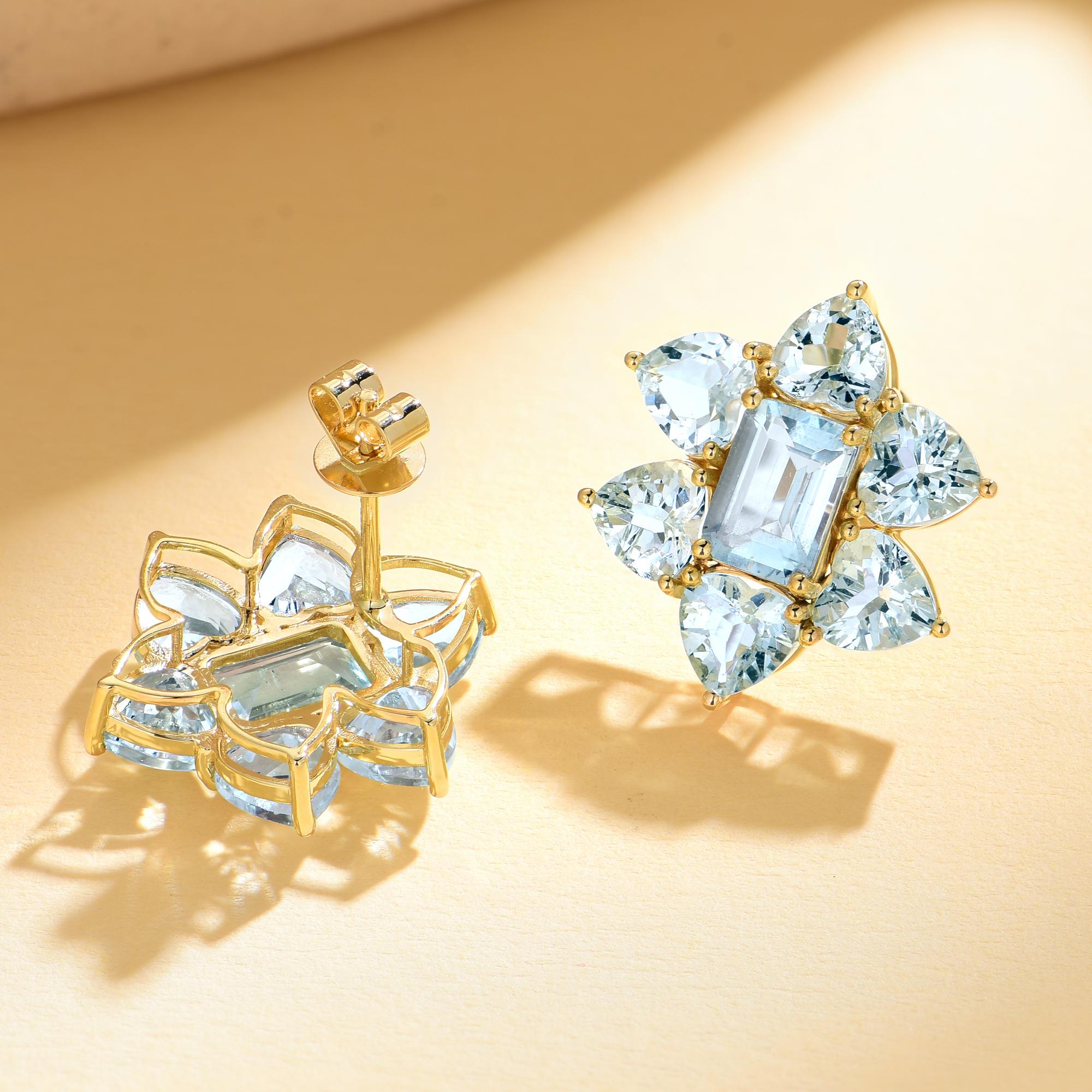 Modern Nina Zhou 7.20 ctw Aquamarine Cluster Earrings For Sale