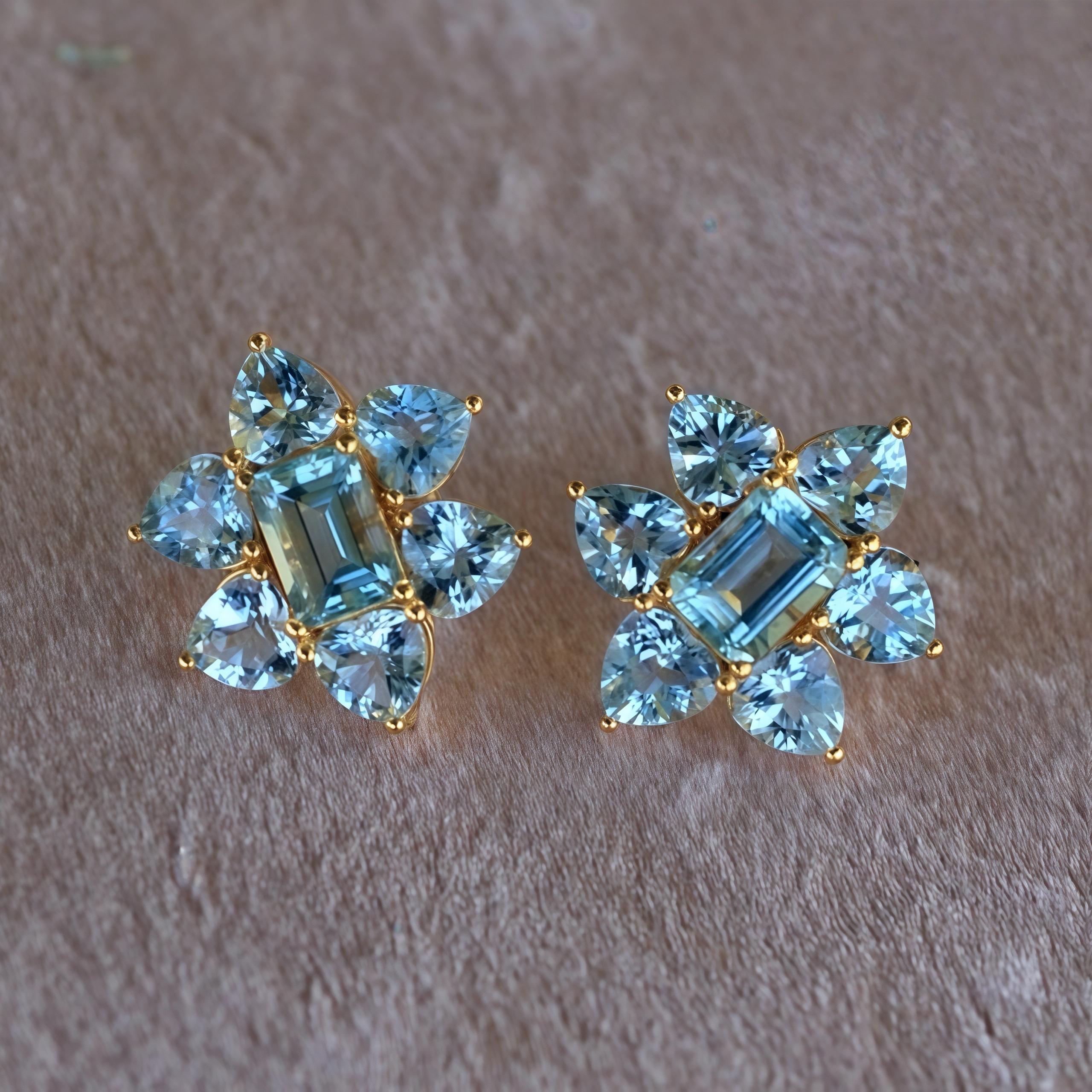 Emerald Cut Nina Zhou Aquamarine Cluster Earrings