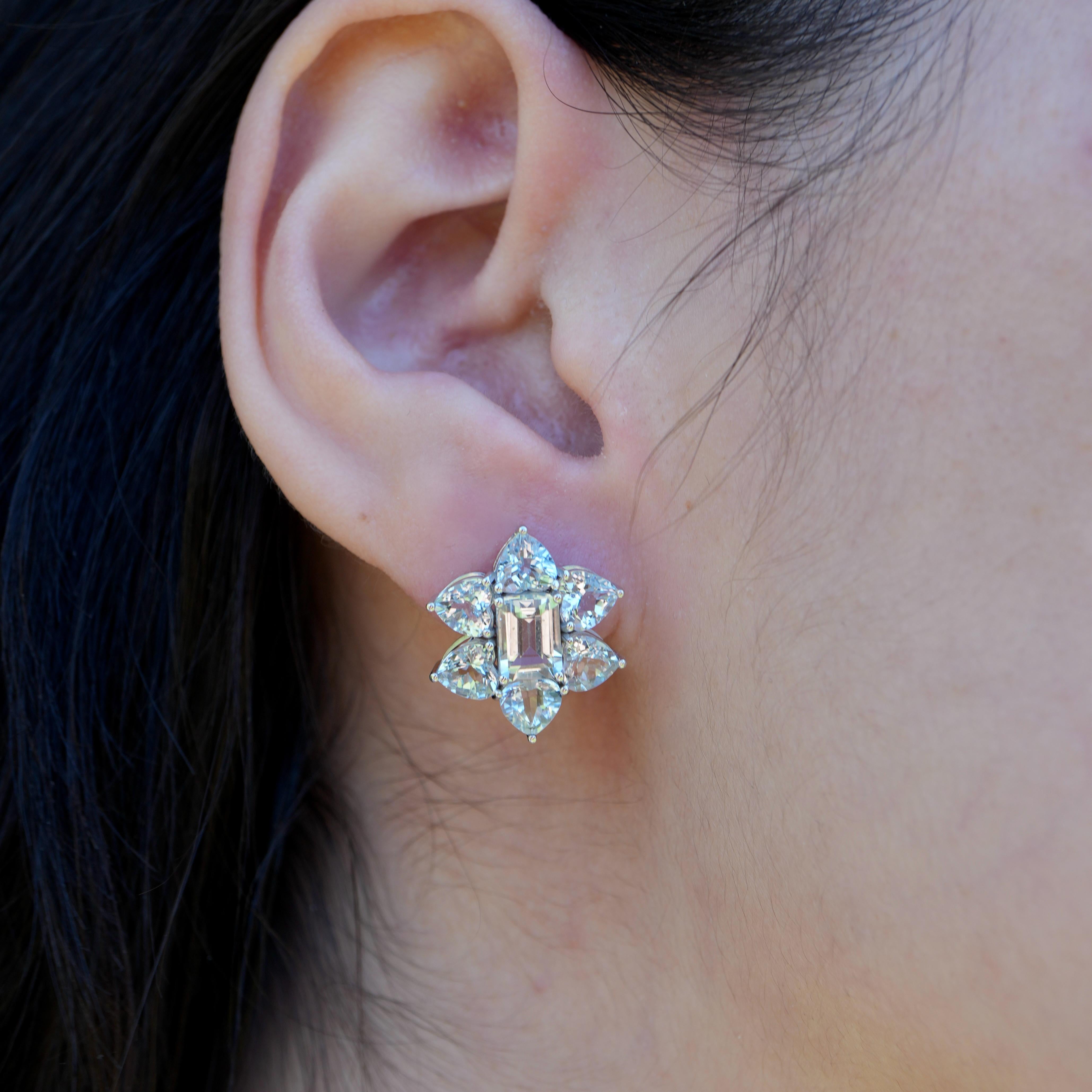 Nina Zhou Aquamarine Cluster Earrings In New Condition In Rowland Heights, CA