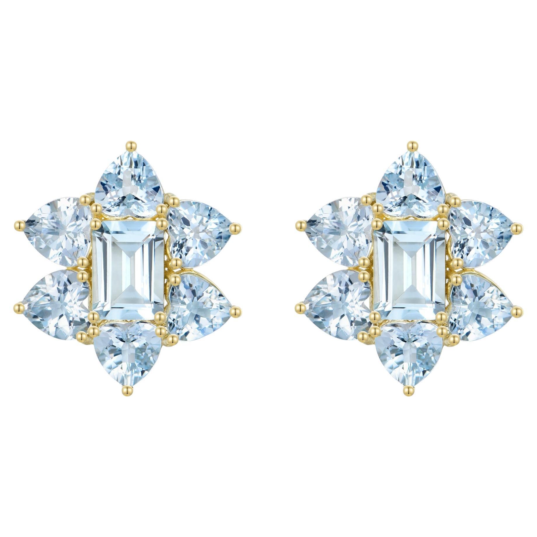 Nina Zhou 7.20 ctw Aquamarine Cluster Earrings For Sale