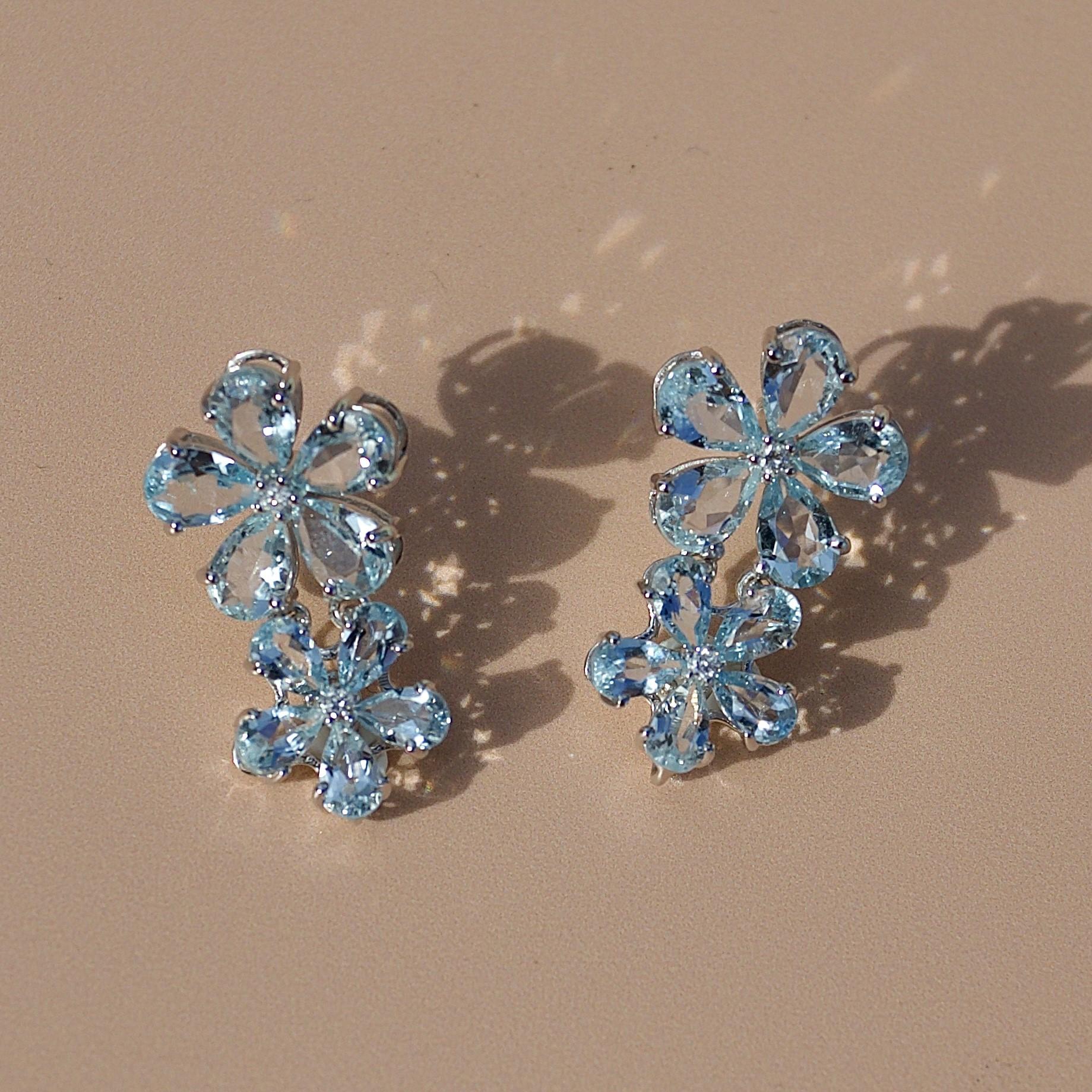 Nina Zhou Aquamarine Diamond Blossom and 12-13mm Pearl Convertible Drop Earrings In New Condition For Sale In Rowland Heights, CA