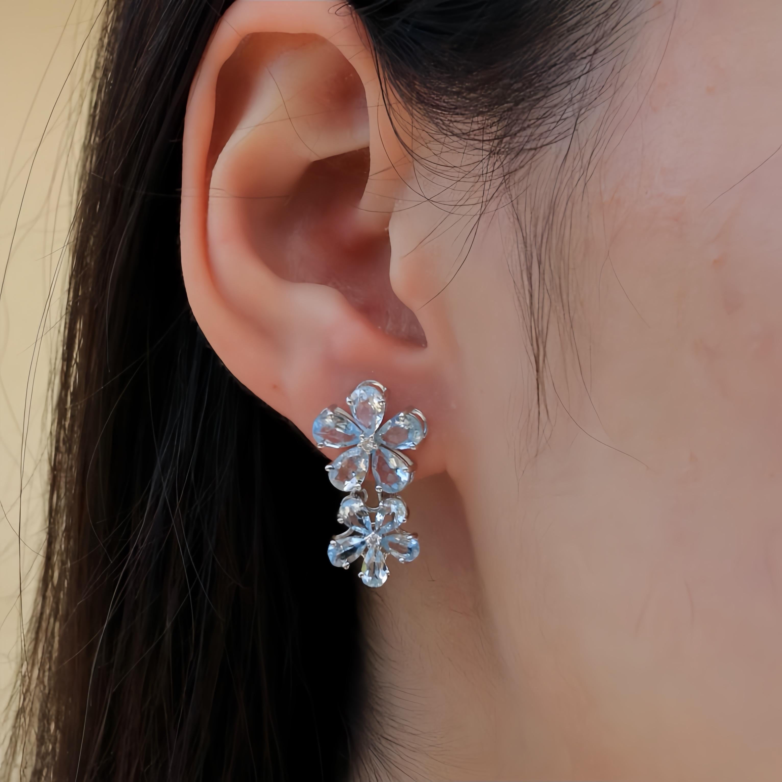 Nina Zhou Aquamarine Diamond Blossom Baroque Pearl Drop Earrings in Yellow Gold For Sale 3