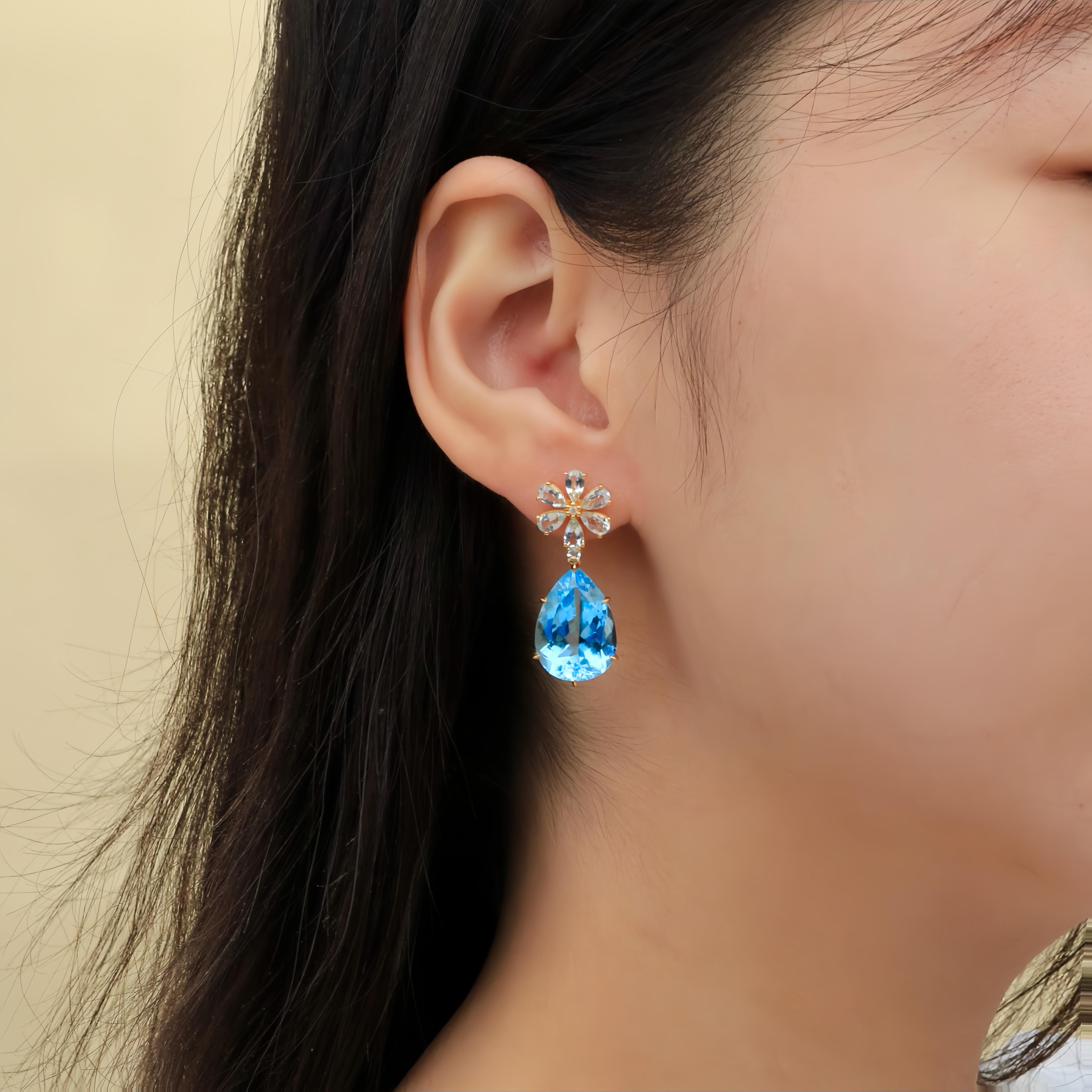 Women's Nina Zhou Aquamarine Diamond Blossom Topaz Drop Earrings For Sale