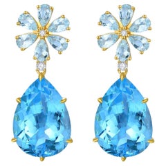 Nina Zhou Aquamarin-Diamant-Blumen-Topas-Tropfen-Ohrringe