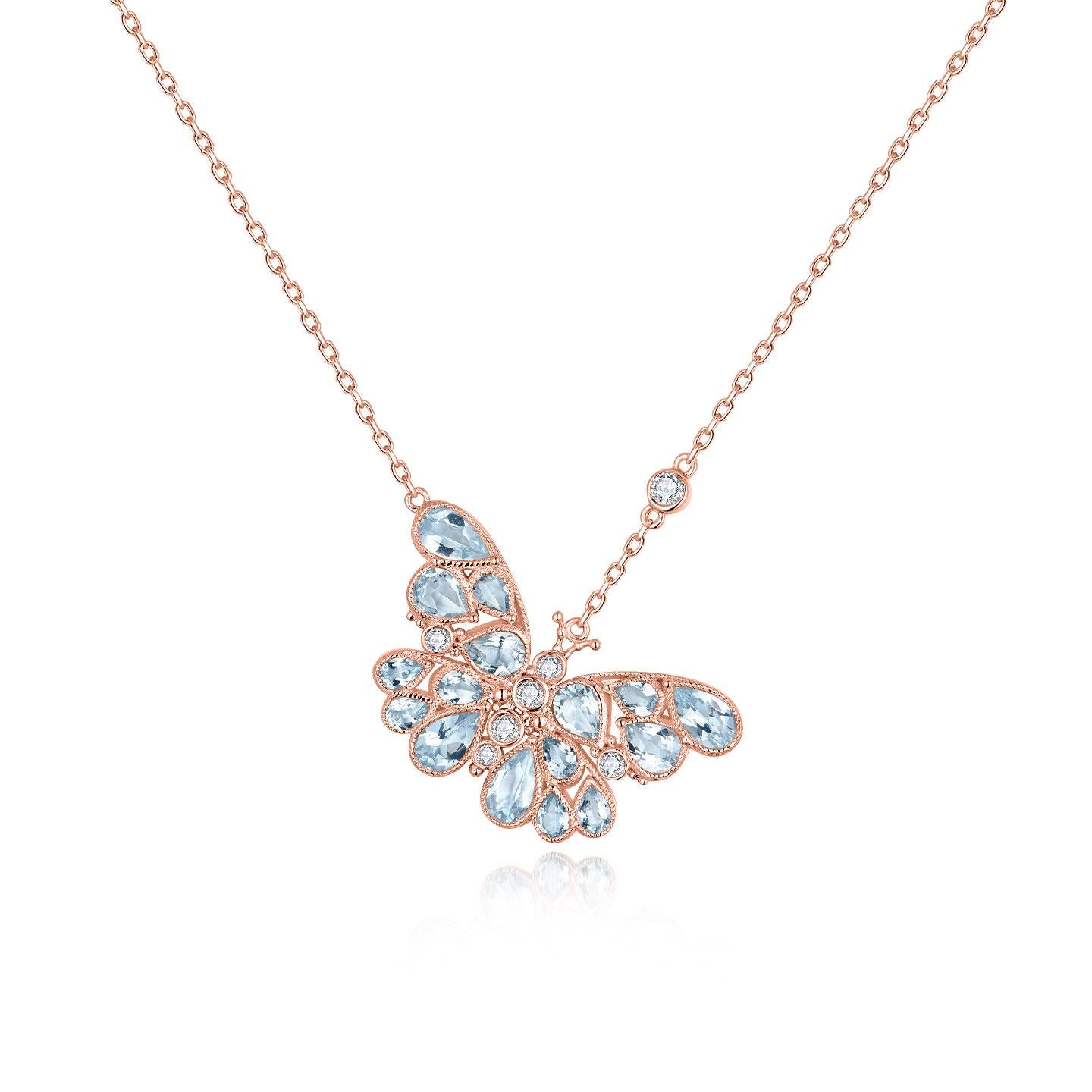 Nina Zhou Aquamarine Diamond Butterfly Pendant Necklace 3