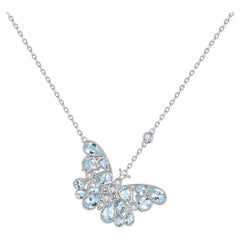 Nina Zhou Aquamarine Diamond Butterfly Pendant Necklace
