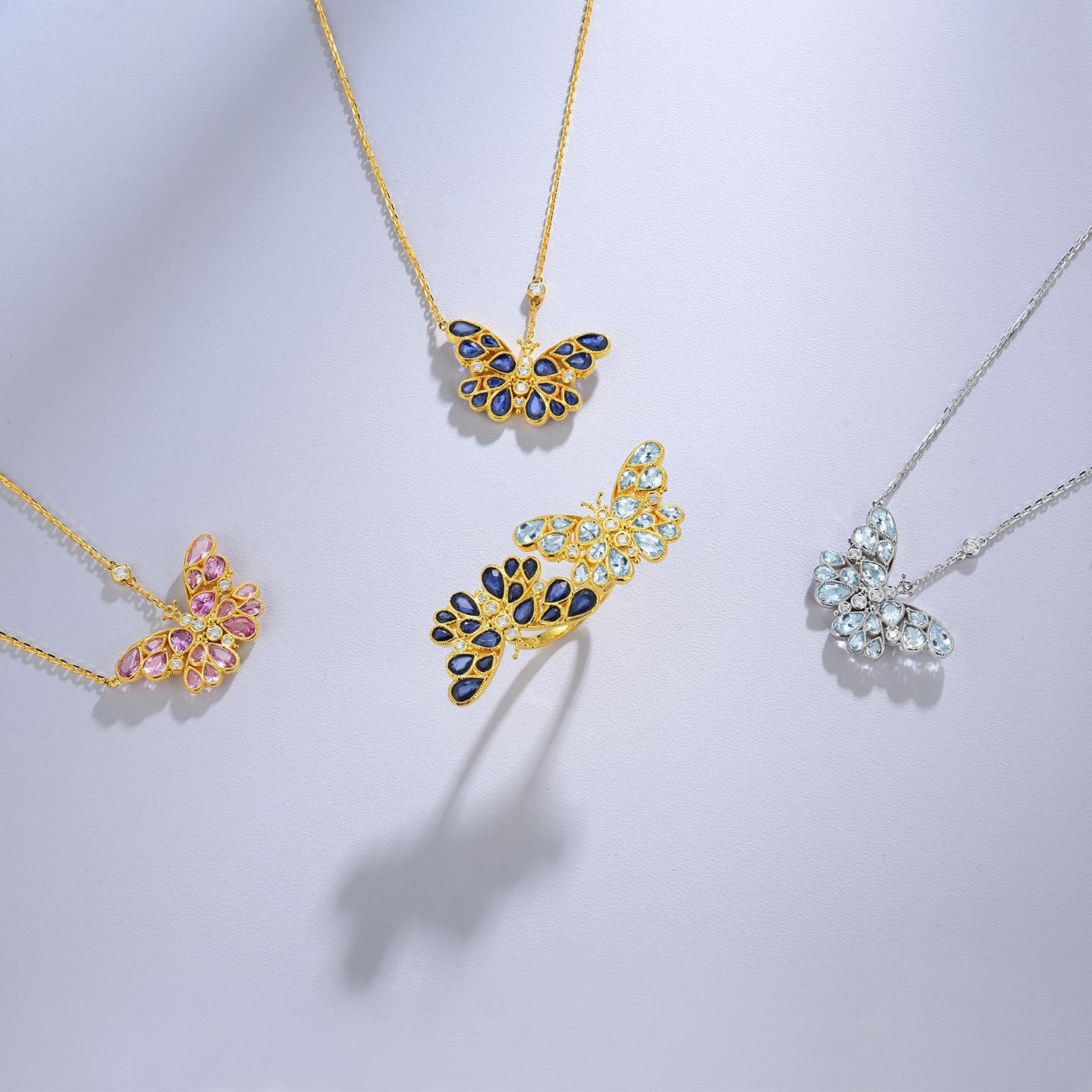 Nina Zhou 2.50ctw Aquamarine Diamond Butterfly Pendant Necklace 14K Wthite Gold For Sale 5