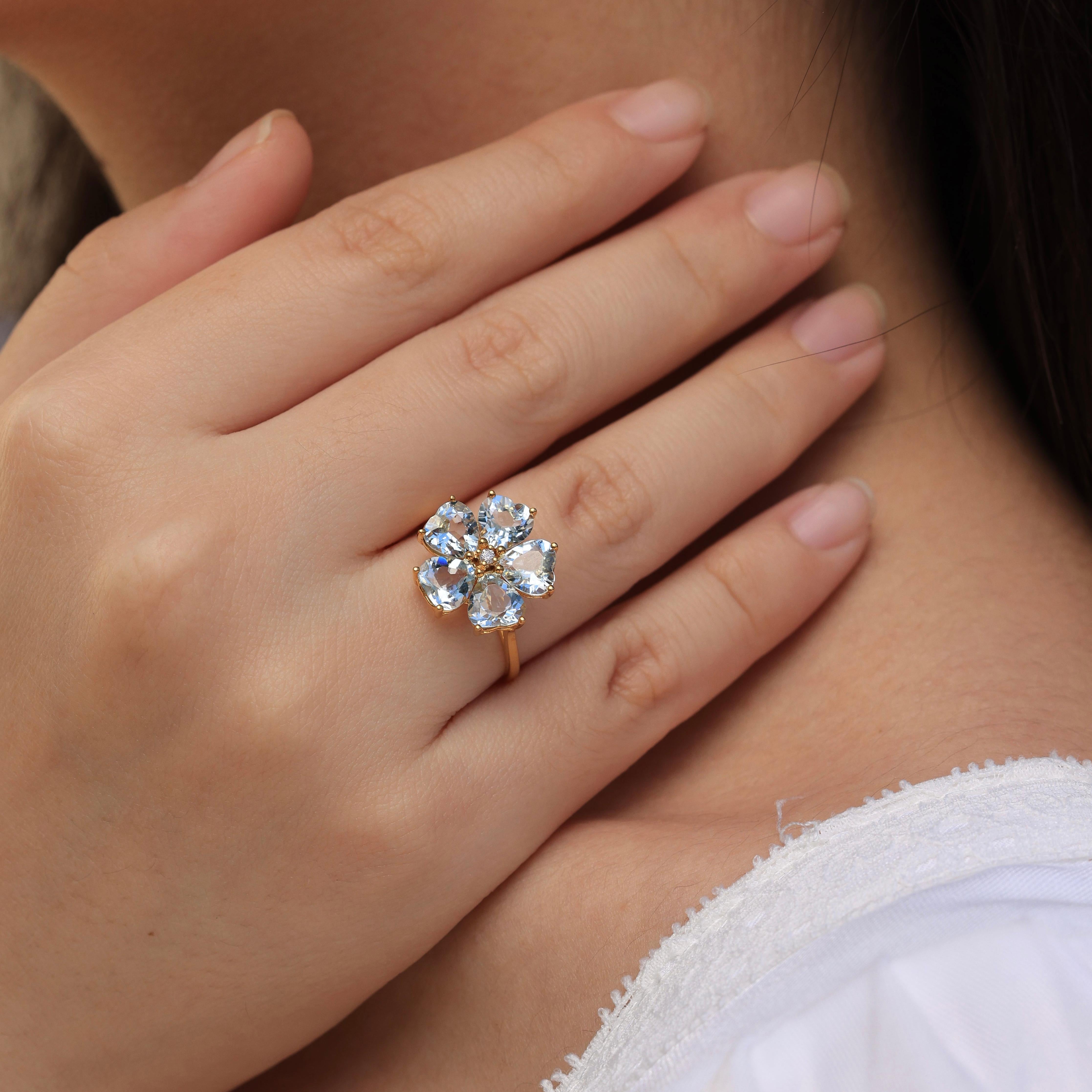 Modern Nina Zhou 4.03 ctw Aquamarine & Diamond Cherry Blossom Cocktail Ring For Sale