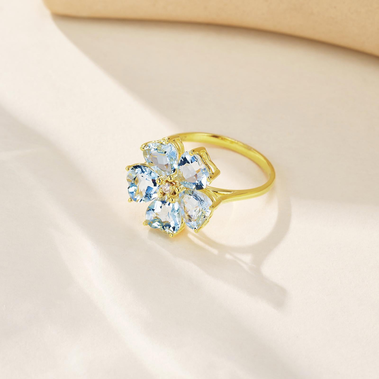 Women's Nina Zhou 4.03 ctw Aquamarine & Diamond Cherry Blossom Cocktail Ring For Sale