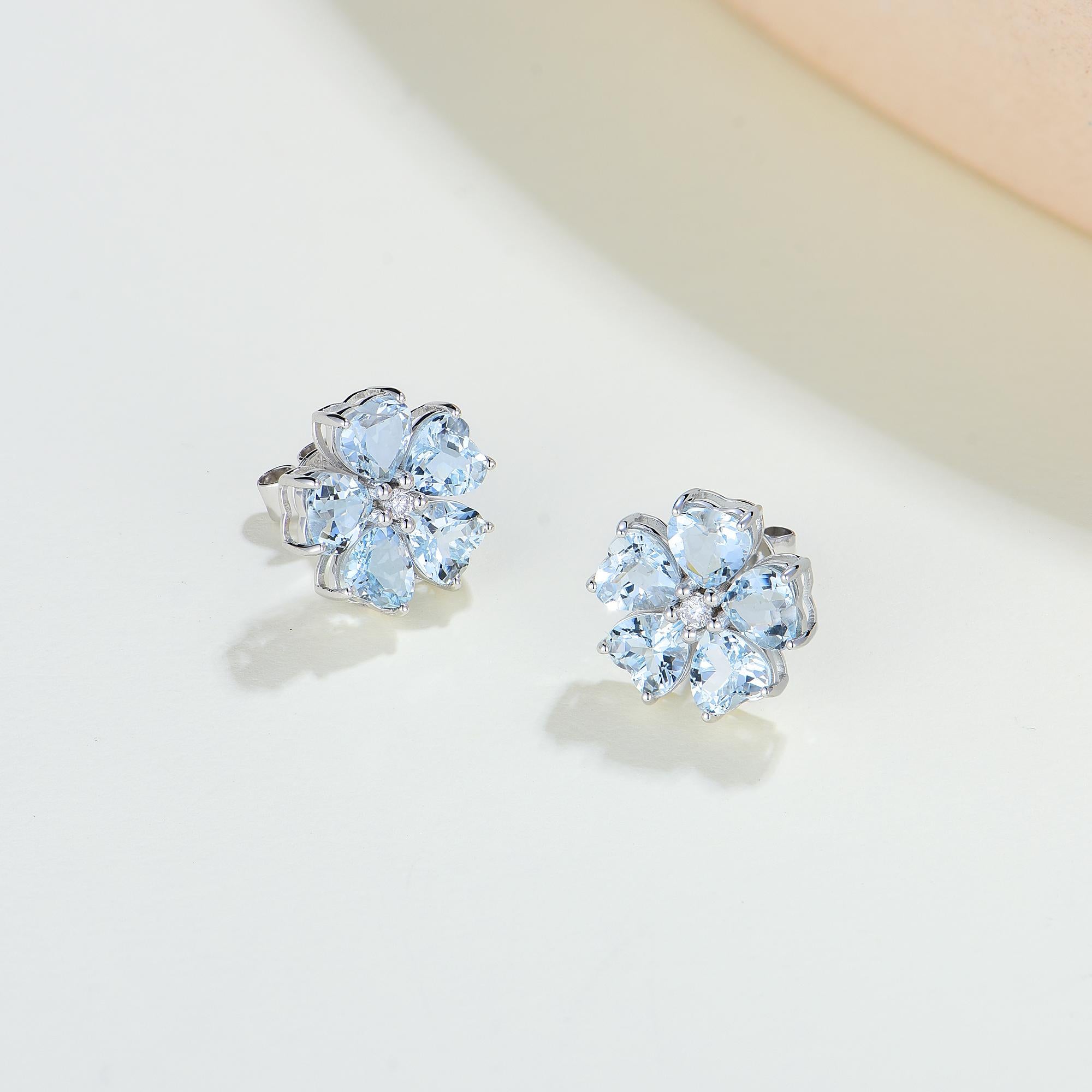 Nina Zhou 4.84 ctw Aquamarine & Diamond Cherry Blossom Earrings For Sale 3