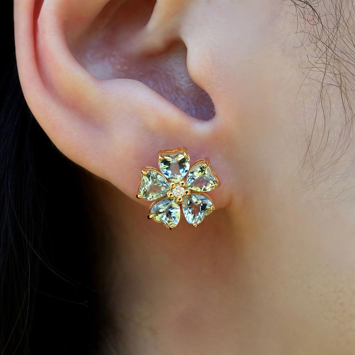 Modern Nina Zhou 4.84 ctw Aquamarine & Diamond Cherry Blossom Earrings For Sale