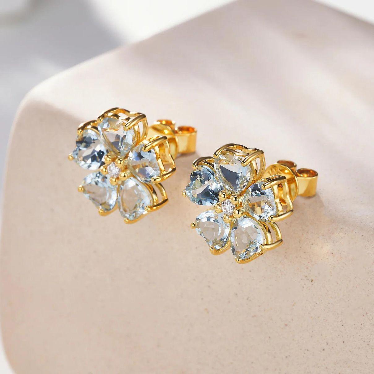 Heart Cut Nina Zhou 4.84 ctw Aquamarine & Diamond Cherry Blossom Earrings For Sale