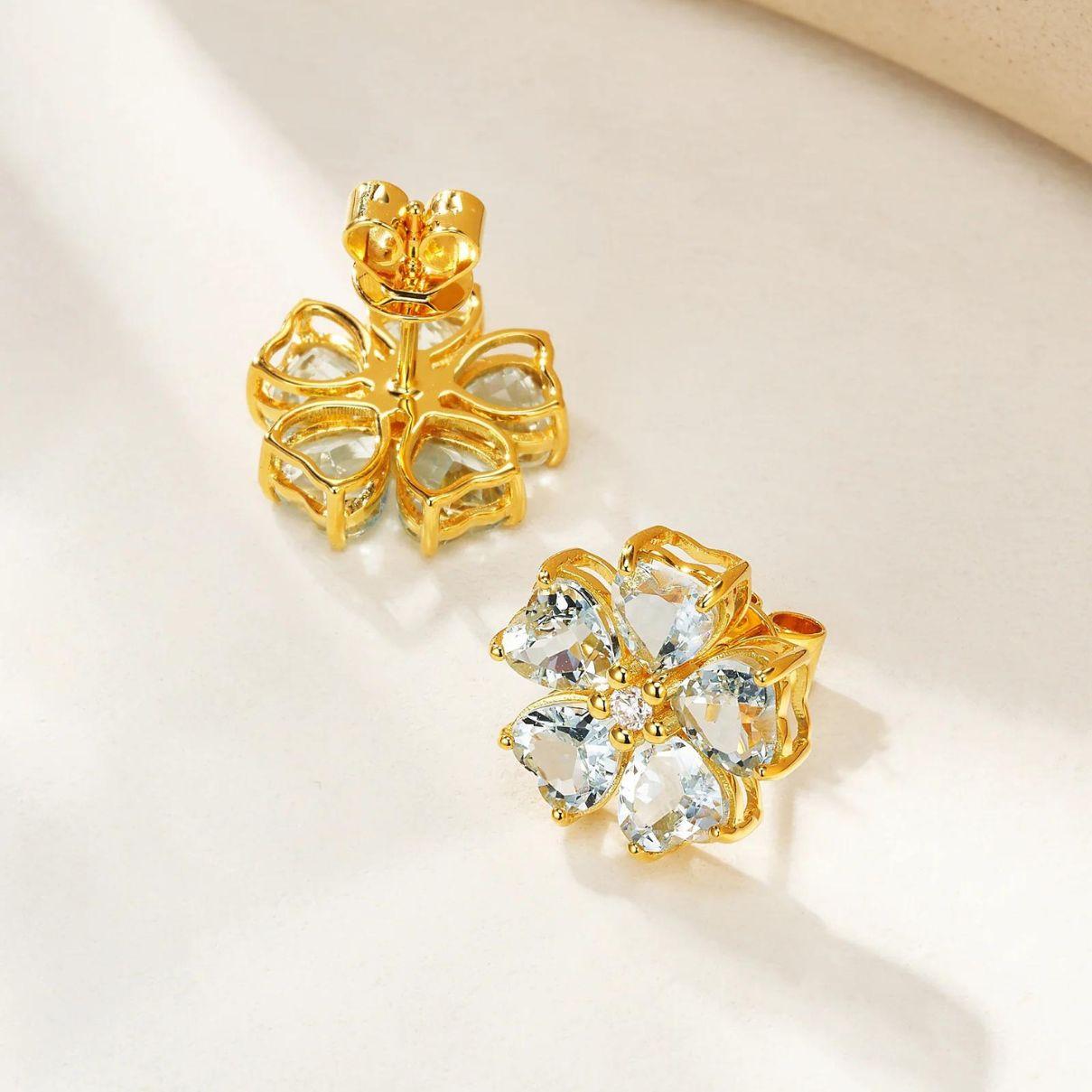 Nina Zhou 4.84 ctw Aquamarine & Diamond Cherry Blossom Earrings In New Condition For Sale In Rowland Heights, CA