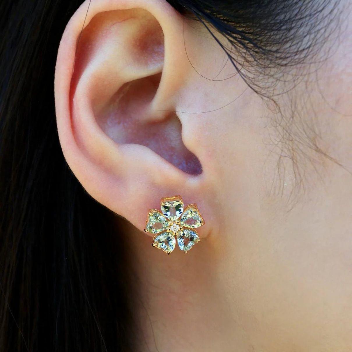 Women's Nina Zhou 4.84 ctw Aquamarine & Diamond Cherry Blossom Earrings For Sale
