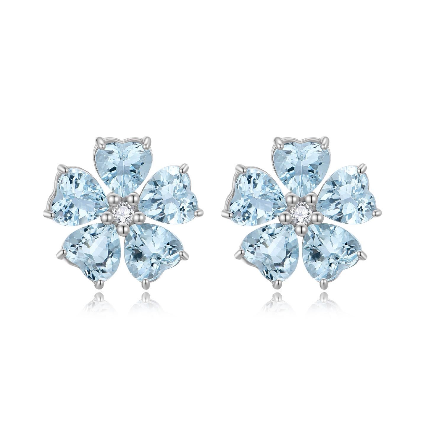 Nina Zhou 4.84 ctw Aquamarine & Diamond Cherry Blossom Earrings For Sale 4