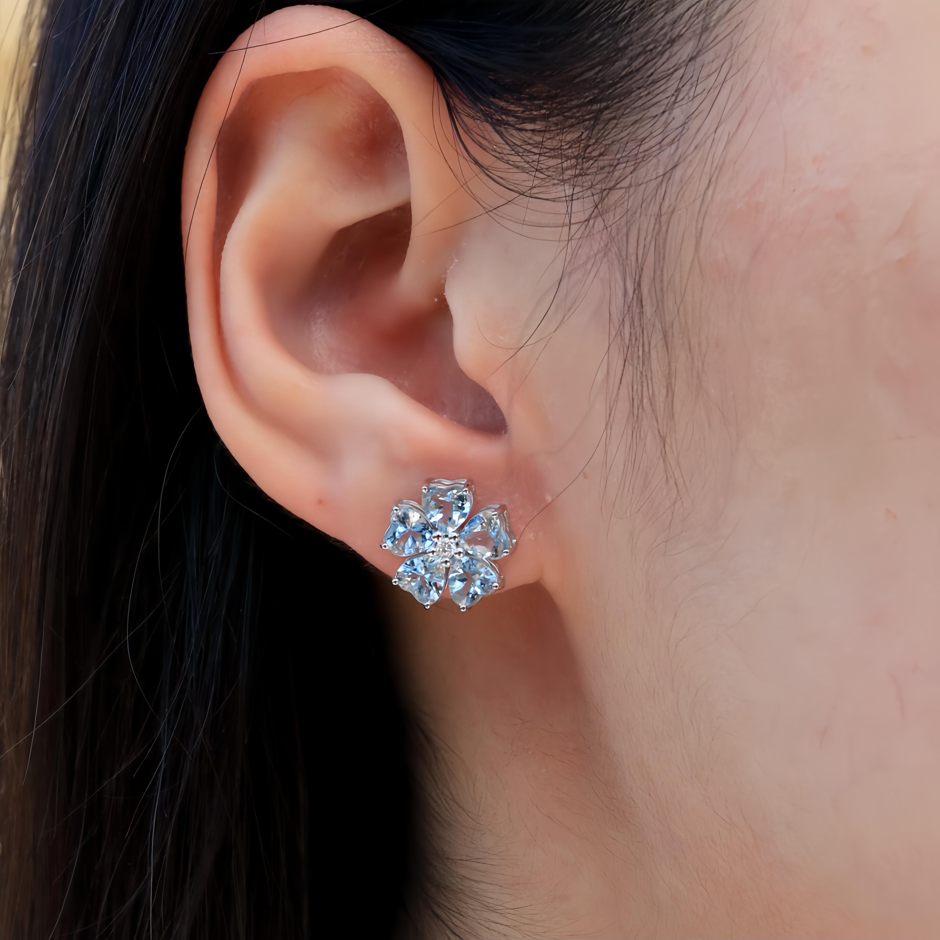 Nina Zhou 4.84 ctw Aquamarine & Diamond Cherry Blossom Earrings For Sale 2