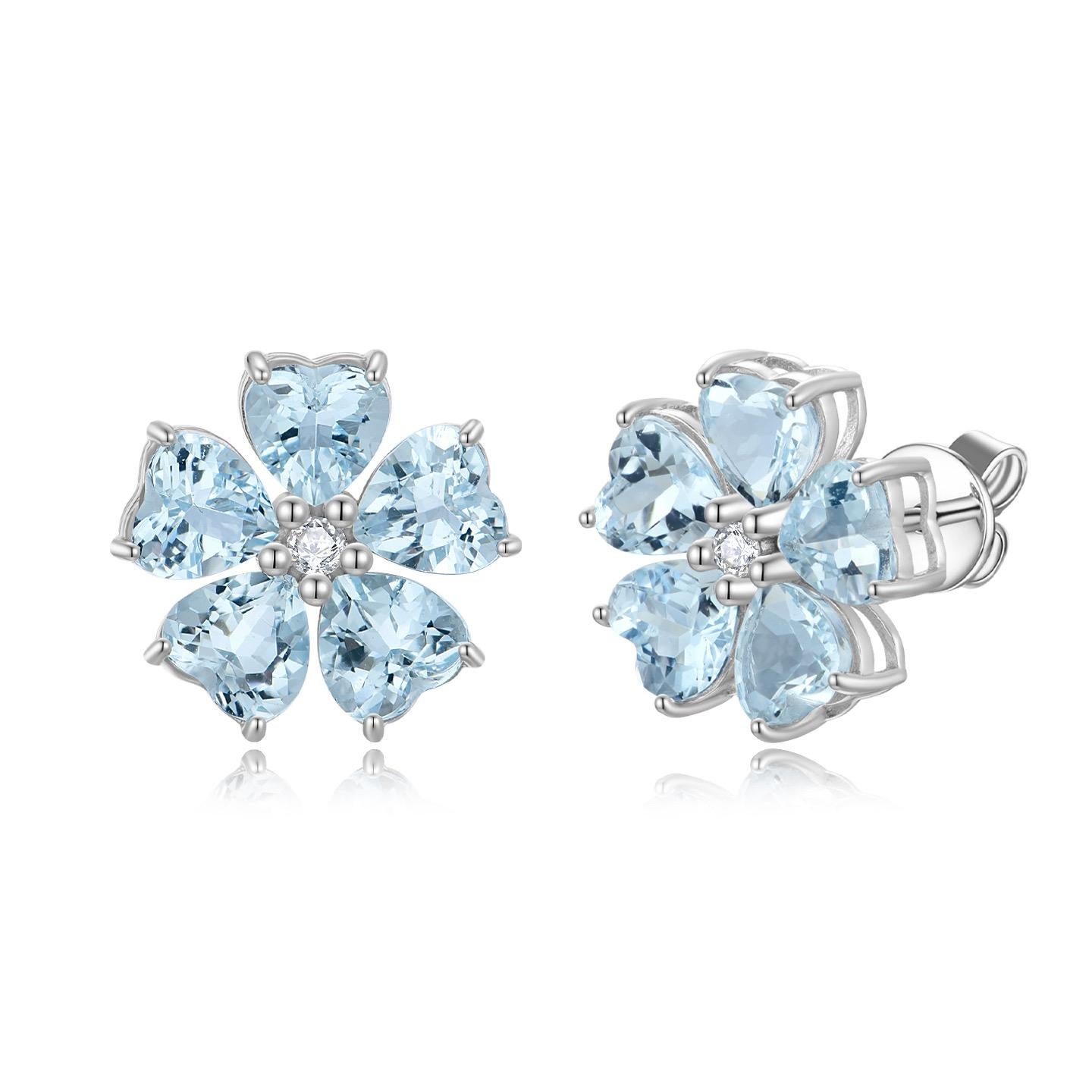 Heart Cut Nina Zhou Aquamarine Diamond Cherry Blossom Earrings in White Gold For Sale