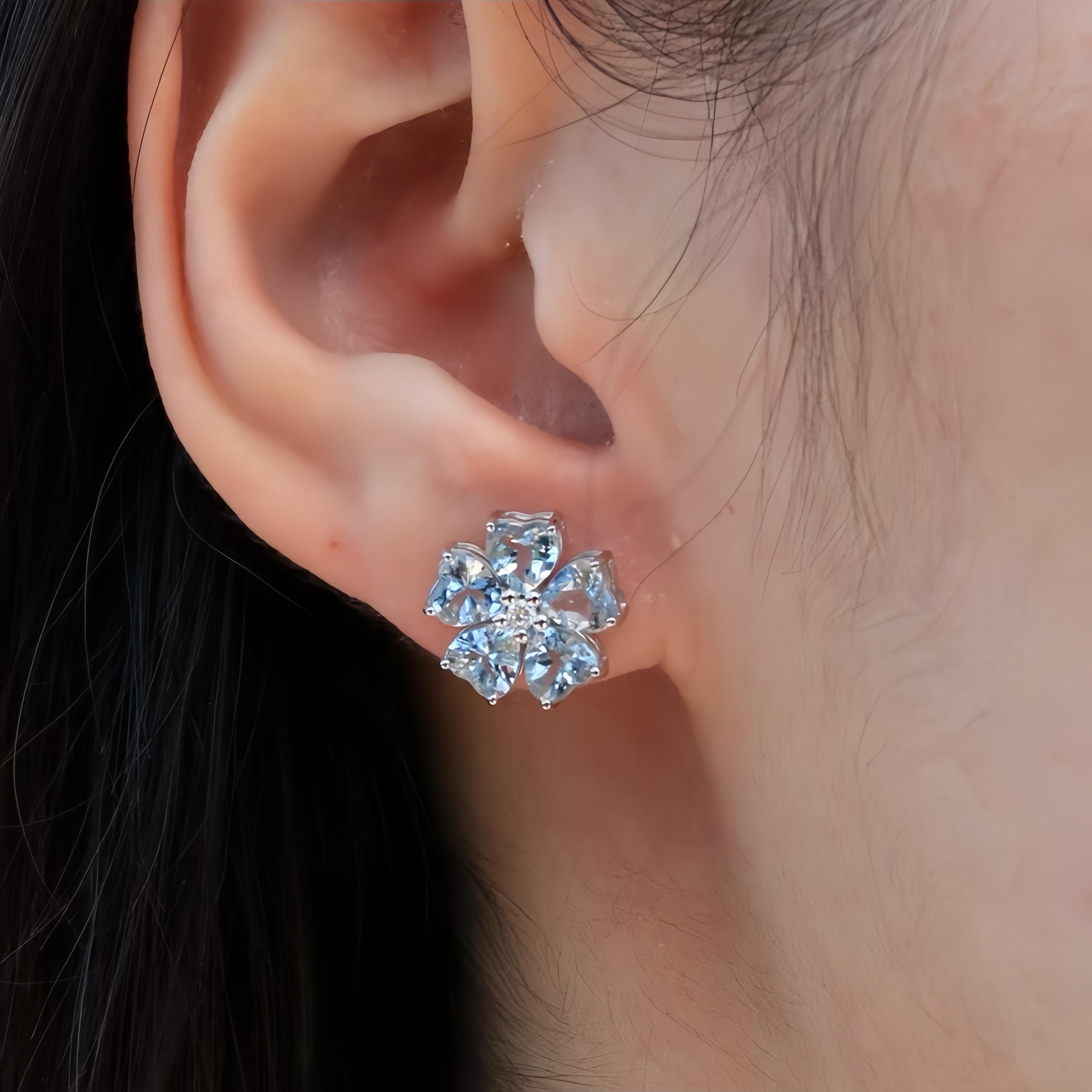 Women's Nina Zhou Aquamarine Diamond Cherry Blossom Earrings in White Gold For Sale