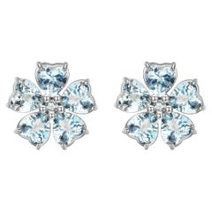 Nina Zhou Aquamarine Diamond Cherry Blossom Earrings in White Gold