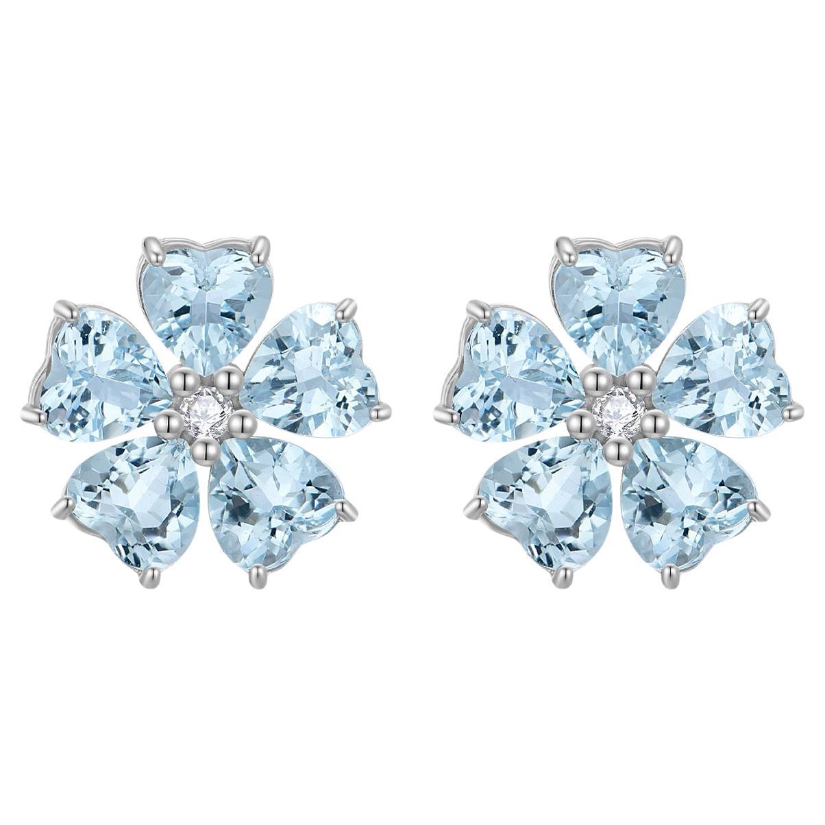 Nina Zhou Aquamarine Diamond Cherry Blossom Earrings in White Gold