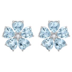 Nina Zhou Aquamarine Diamond Cherry Blossom Earrings in White Gold