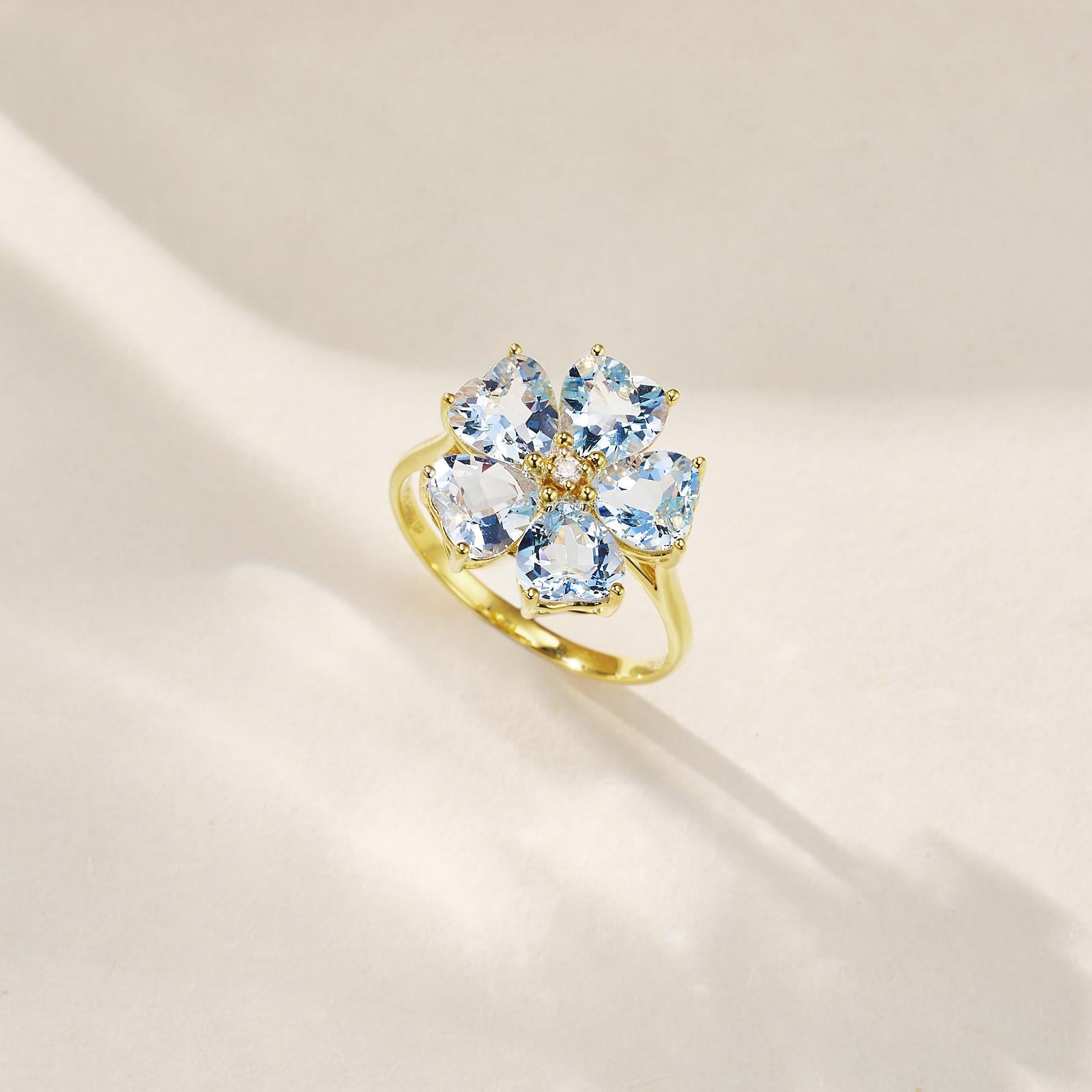 Pear Cut Nina Zhou Aquamarine Diamond Cherry Blossom Cocktail Ring