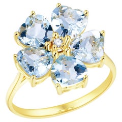 Nina Zhou Aquamarine Diamond Cherry Blossom Cocktail Ring