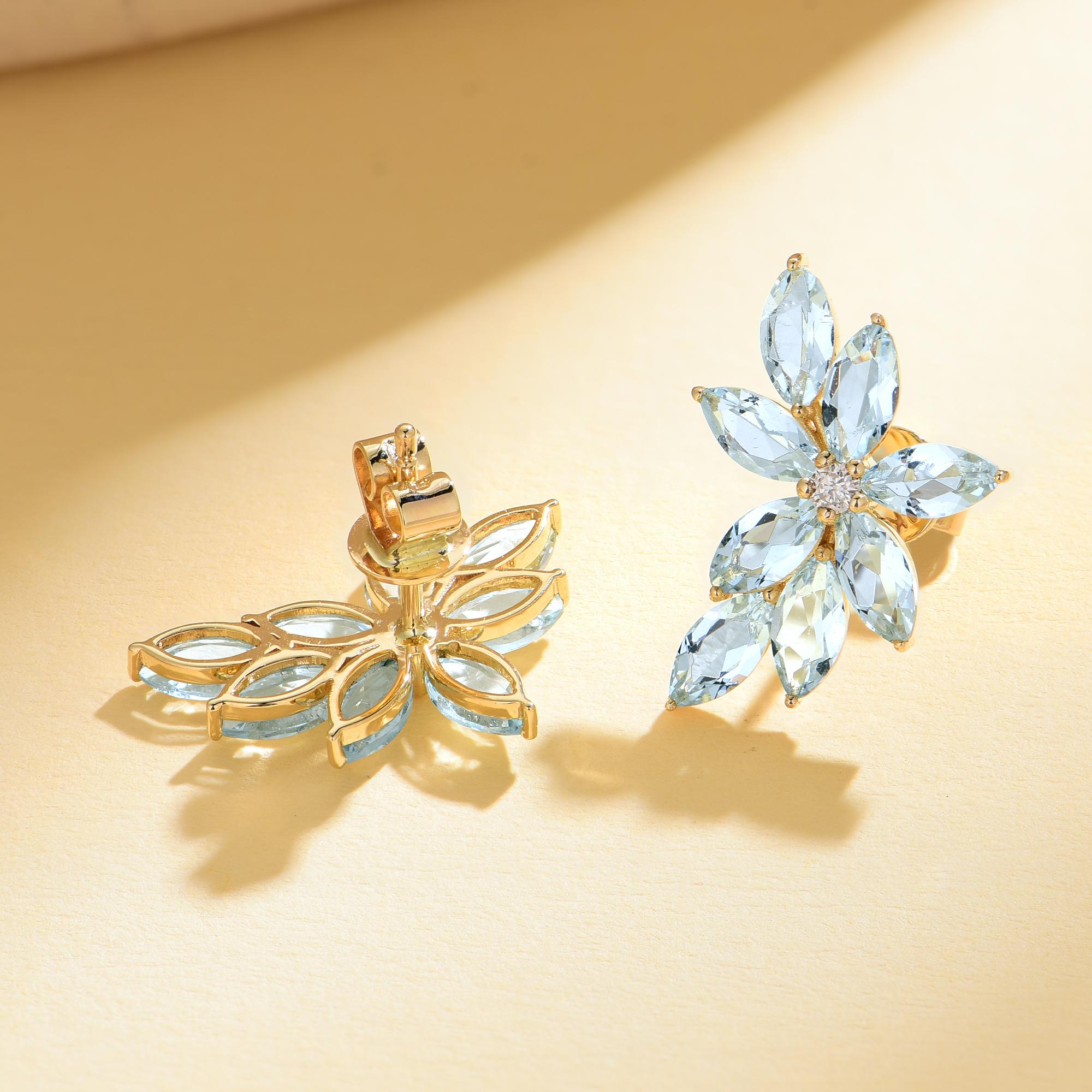 Modern Nina Zhou Aquamarine Diamond Cluster Earrings For Sale