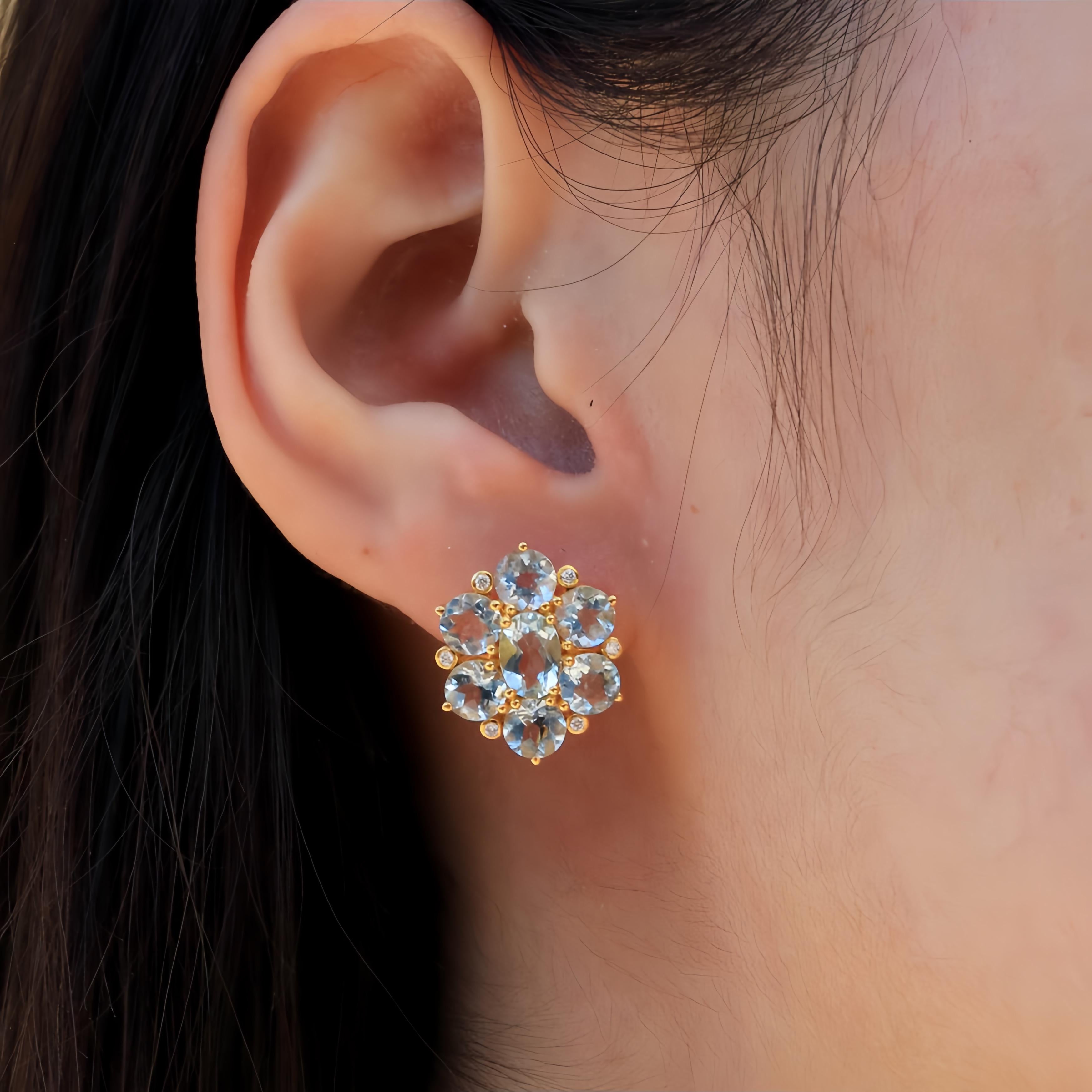 Modern Nina Zhou Aquamarine Diamond Cluster Earrings For Sale