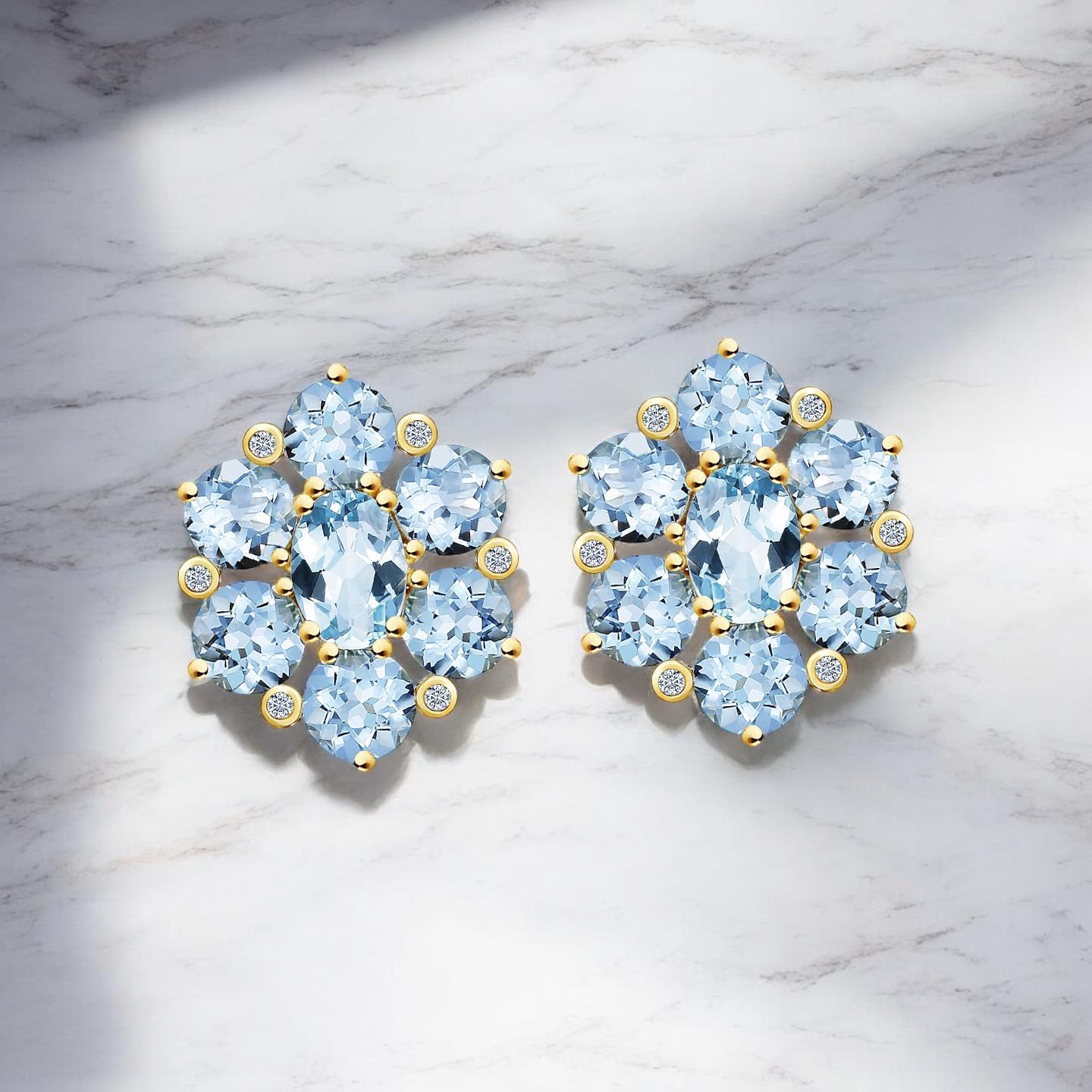 Brilliant Cut Nina Zhou Aquamarine Diamond Cluster Earrings For Sale