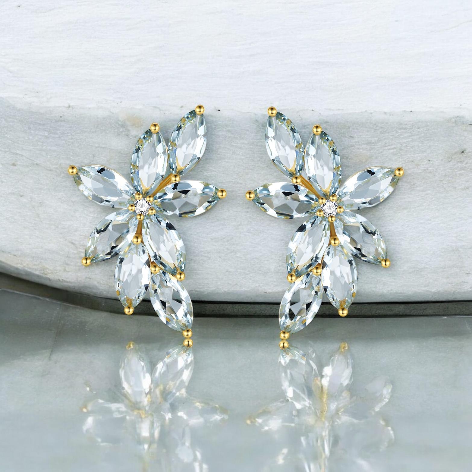 Women's Nina Zhou Aquamarine Diamond Cluster Earrings For Sale