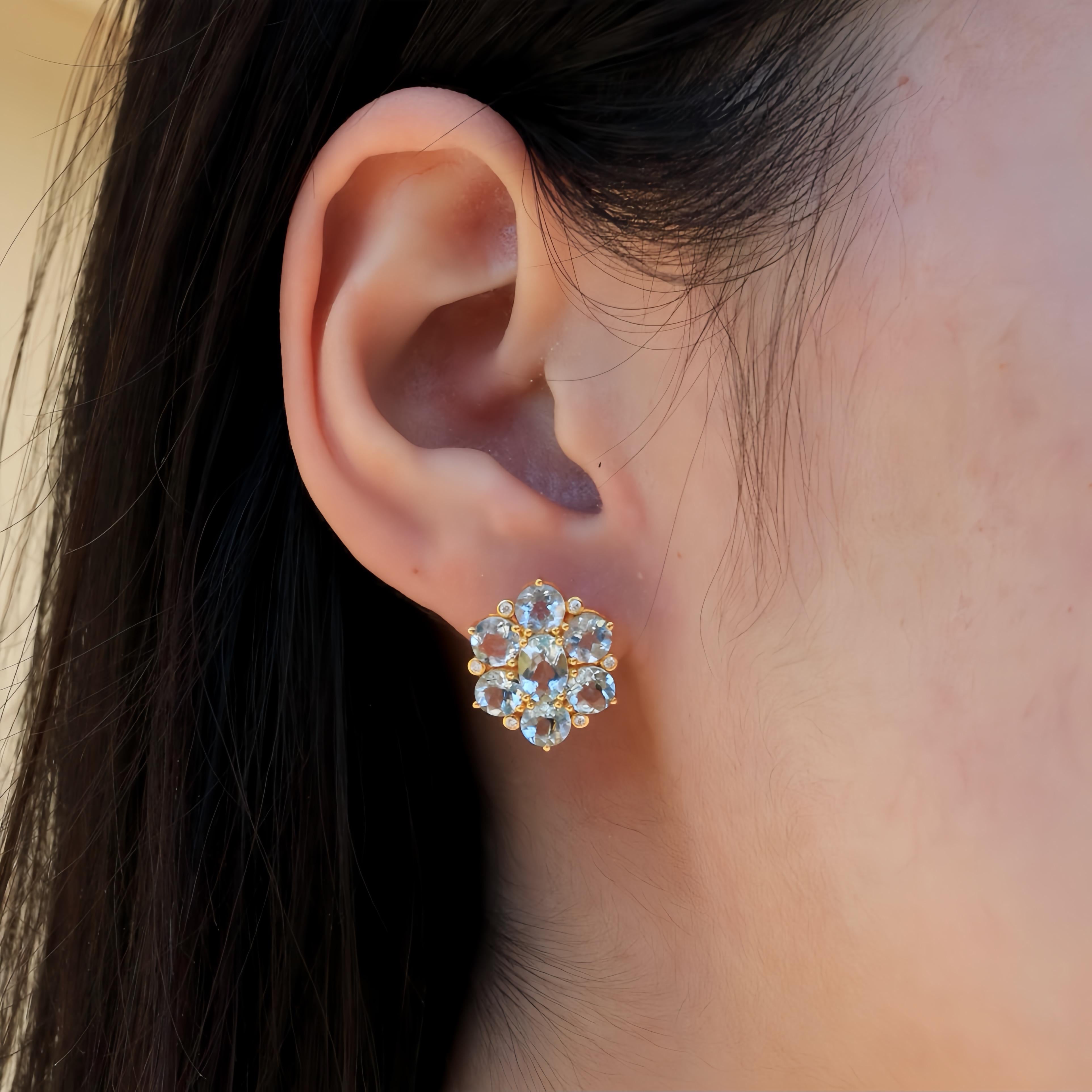 Women's Nina Zhou Aquamarine Diamond Cluster Earrings For Sale