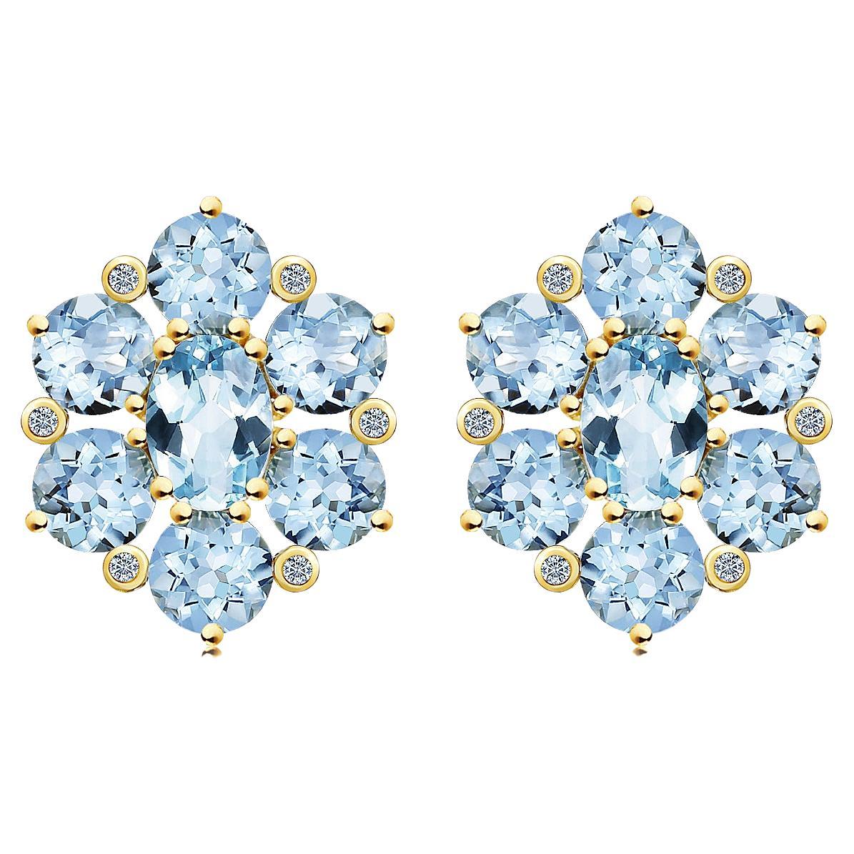 Nina Zhou Aquamarine Diamond Cluster Earrings