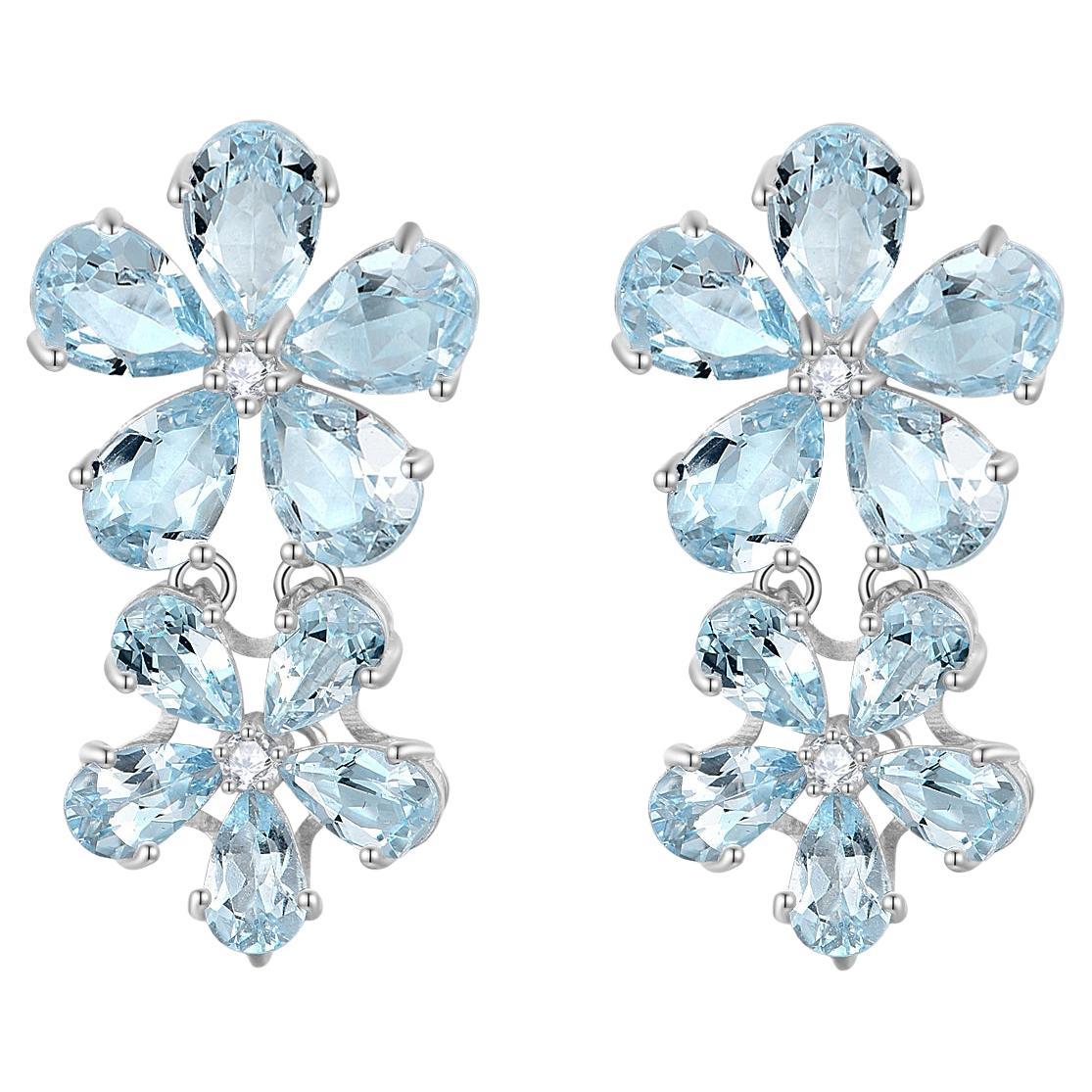 Nina Zhou Aquamarine Diamond Double Blossom Drop Earrings