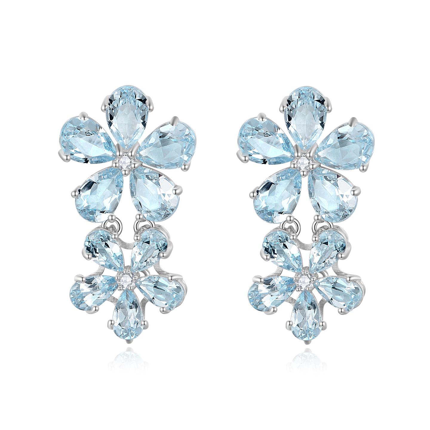 Pear Cut Nina Zhou Aquamarine Diamond Double Blossom Pearl Convertible Drop Earrings For Sale