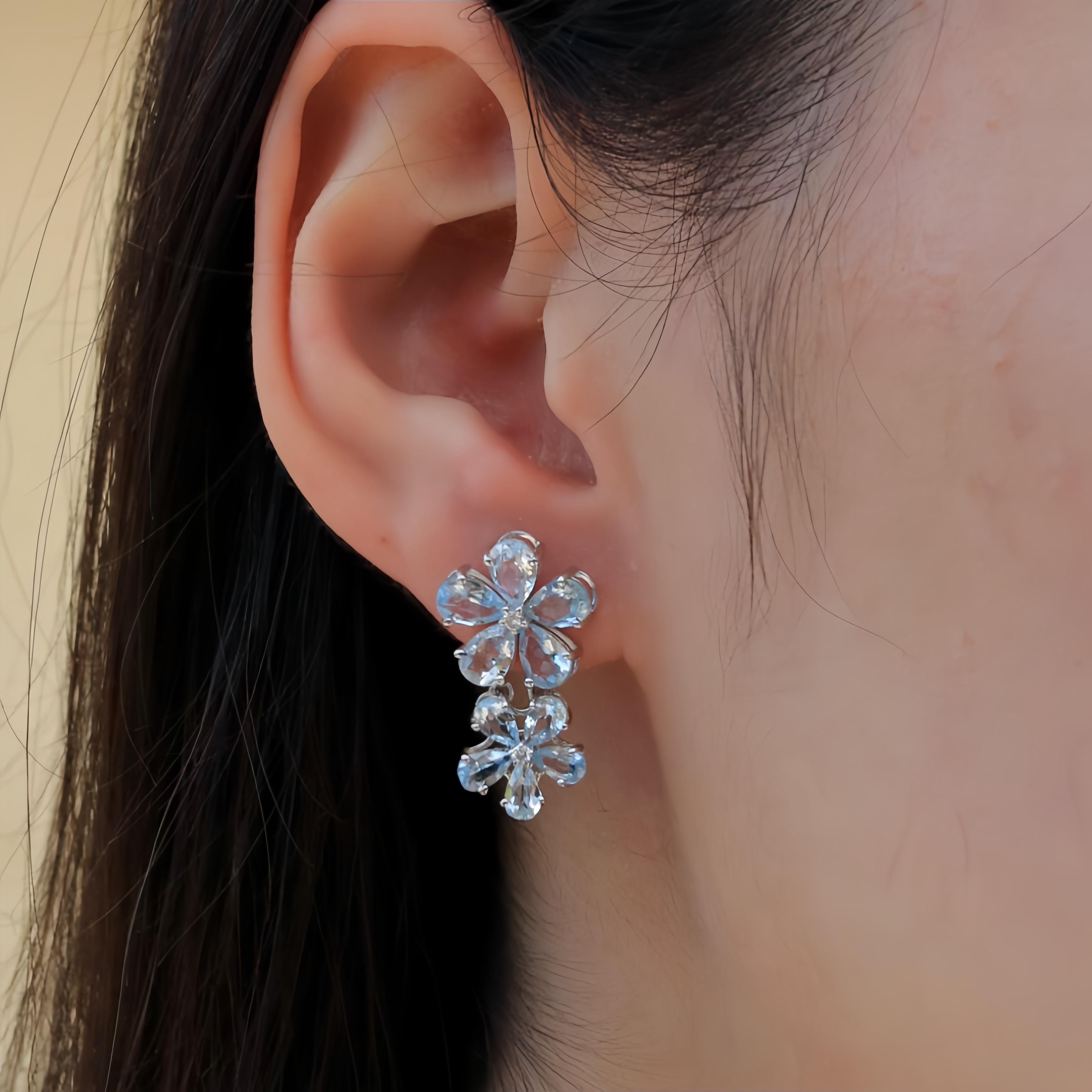 Nina Zhou Aquamarine Diamond Double Blossom Pearl Convertible Drop Earrings In New Condition For Sale In Rowland Heights, CA