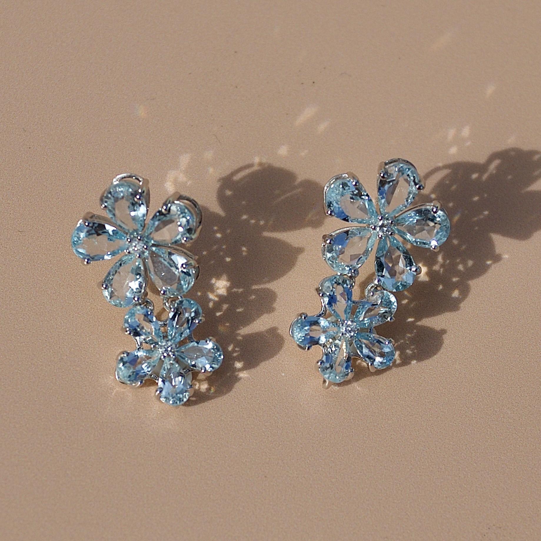 Women's Nina Zhou Aquamarine Diamond Double Blossom Pearl Convertible Drop Earrings For Sale