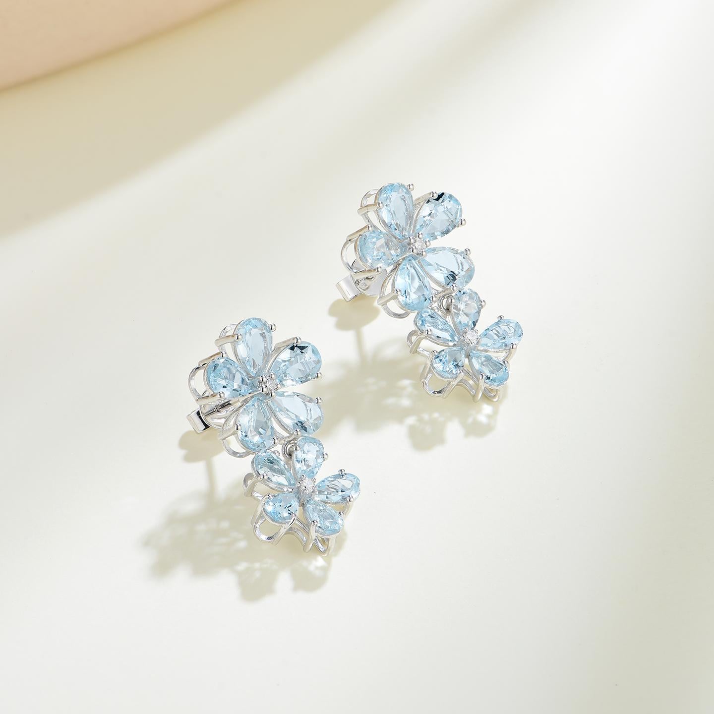 Nina Zhou Aquamarine Diamond Double Blossom Pearl Convertible Drop Earrings For Sale 2